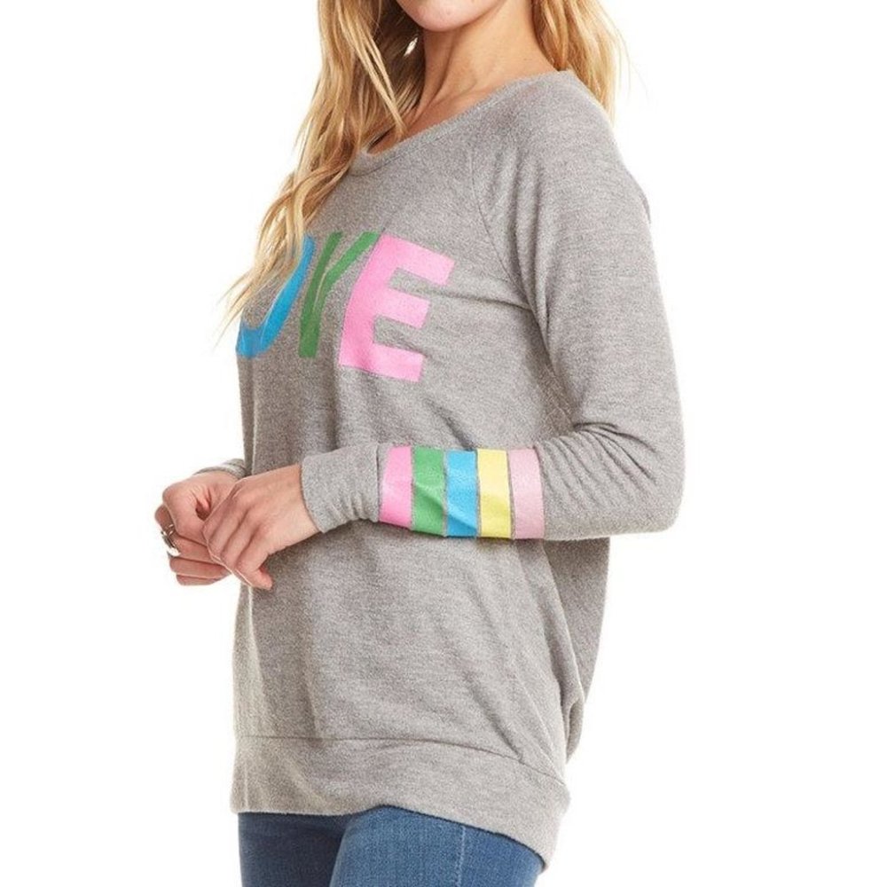 New Chaser Rainbow Stripe Love Knit Pullover Sweatshirt - Picture 4 of 10